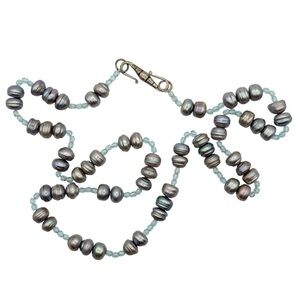 925 Pearl Necklace Graduated Black Tahitian Baroque Beaded Sterling Silver VTG